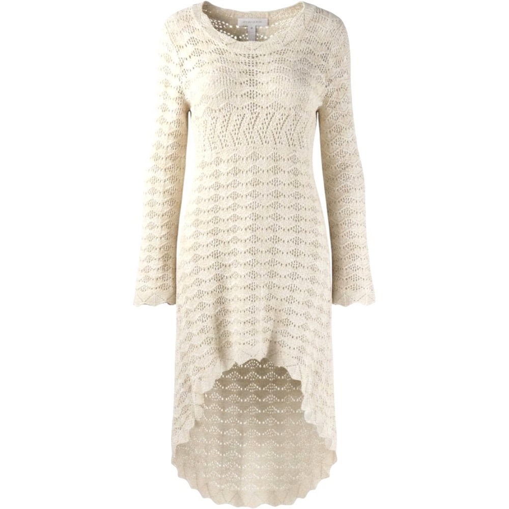Knit Mix High Low Crochet Sweater Womens M Long Back Cream Coastal Grandma Boho